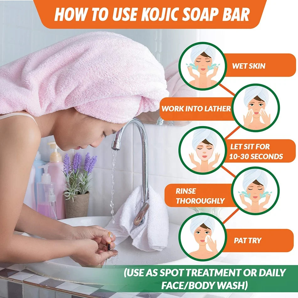 200g Kojic Acid & Papaya Handmade Soap Vegan Natural Skin Whitening Beauty Organic Lightening for Dark Skin Facial and Body Care