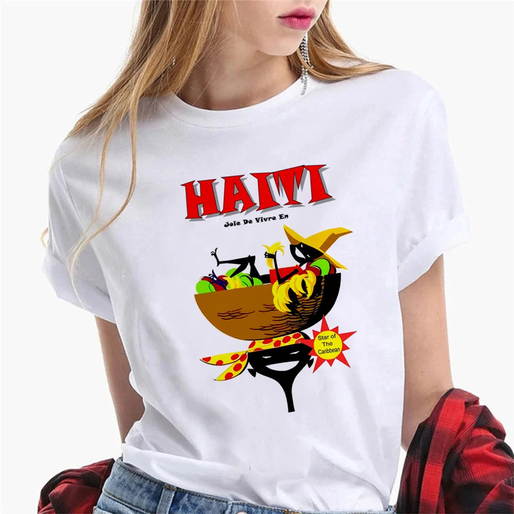 Haiti tshirt women Y2K Tee girl funny y2k streetwear clothes