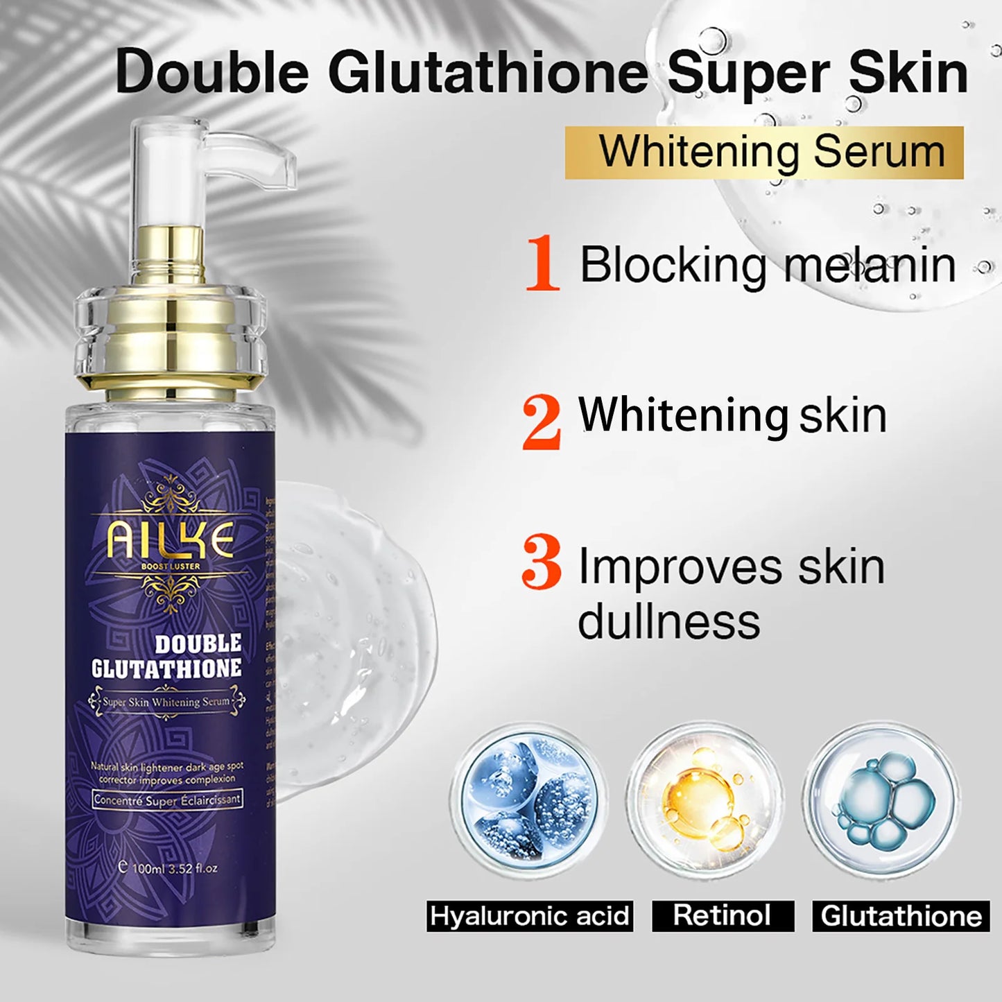 AILKE Skin Care Range Double-Glutathione, Whitening Serum, Dark Spot Face Cream, Glowing Soap, Women Lightening Beauty Cosmetics