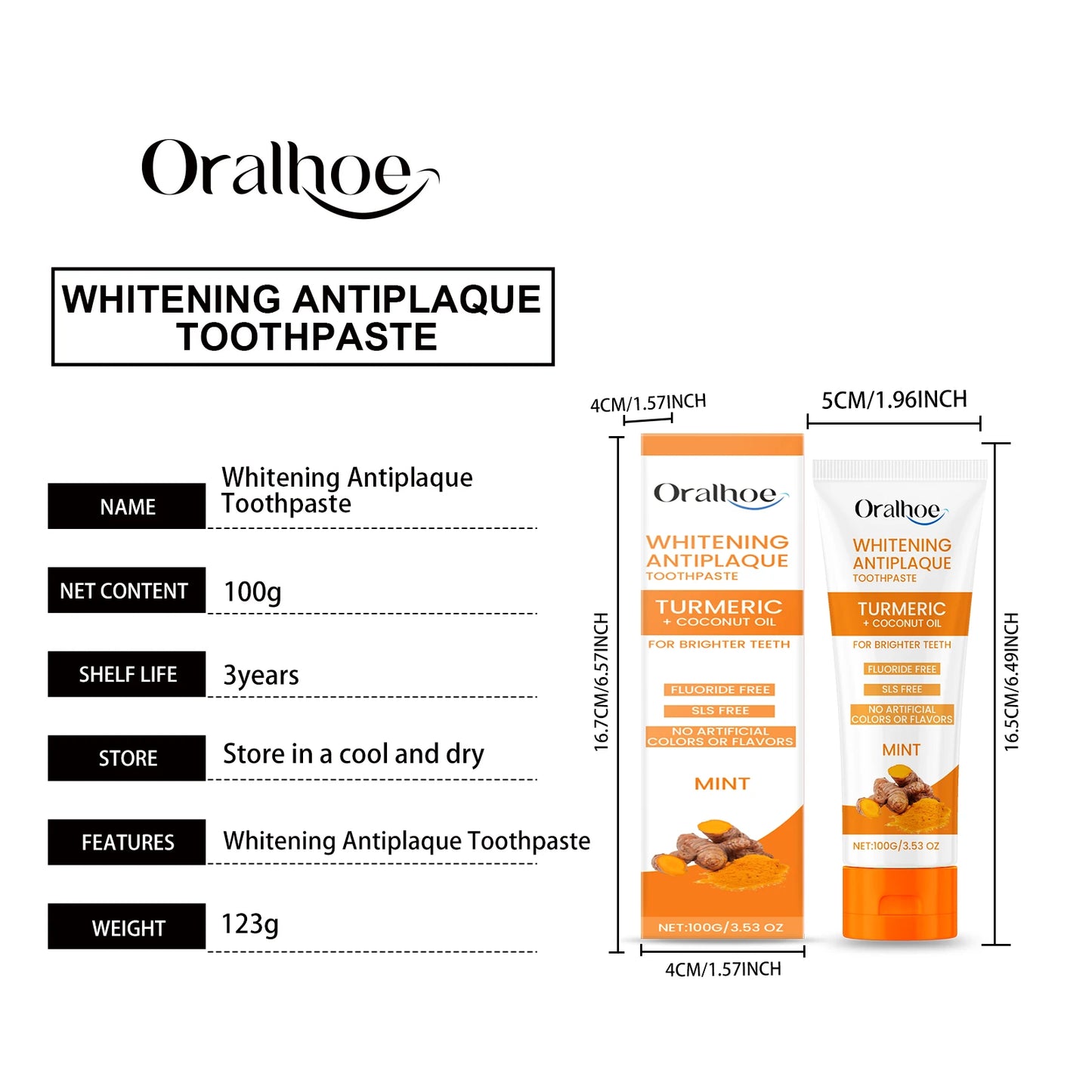 Oralhoe 50g Turmeric Teeth Cleaning Powder Remove Stain Tartar Brighten Yellow Teeth Fresh Breath Teeth Whitening Toothpaste