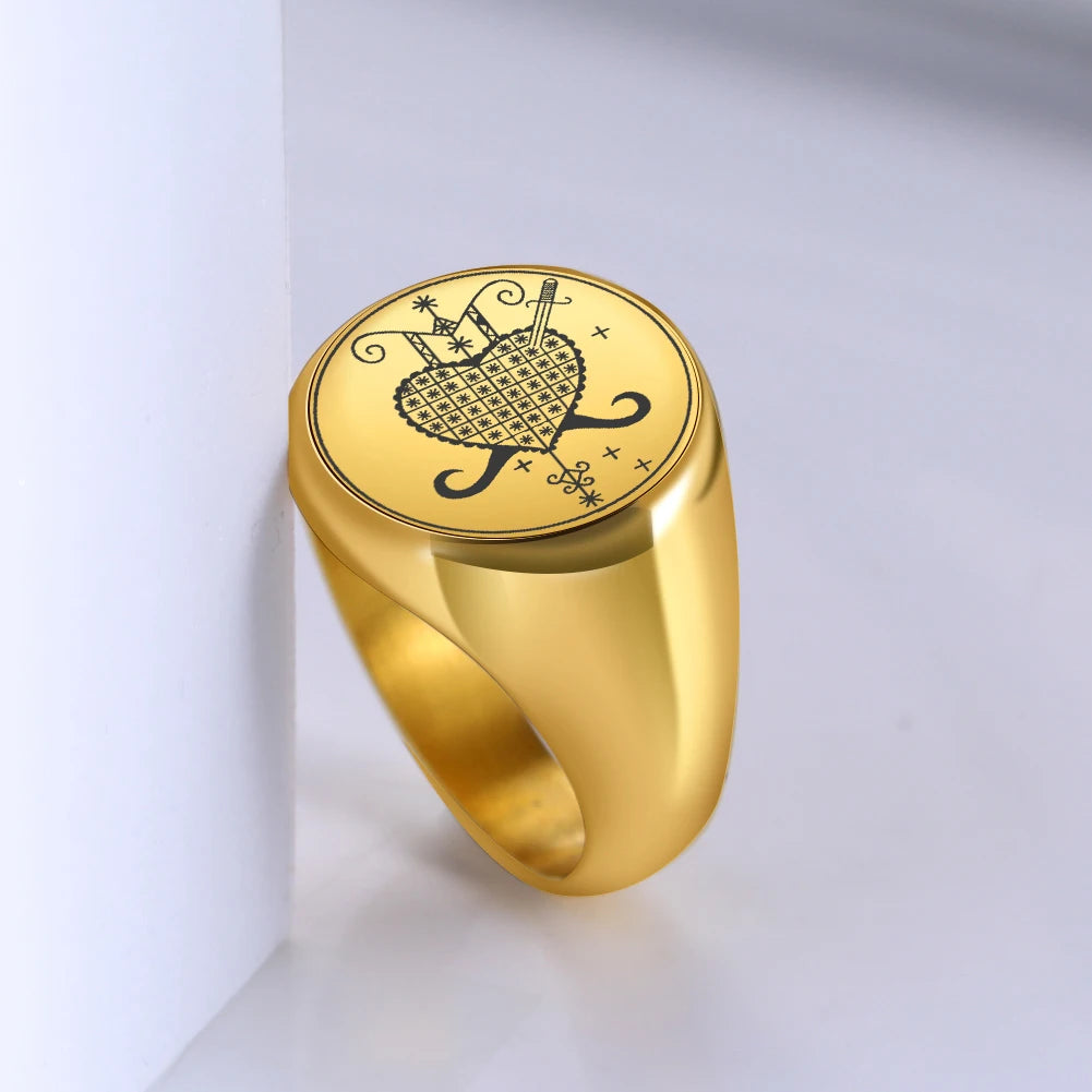 Dawapara Erzulie Dantor Veve Ring Voodoo Symbol Haitian Vodou Motherhood Protection Talisman Stainless Steel Jewelry
