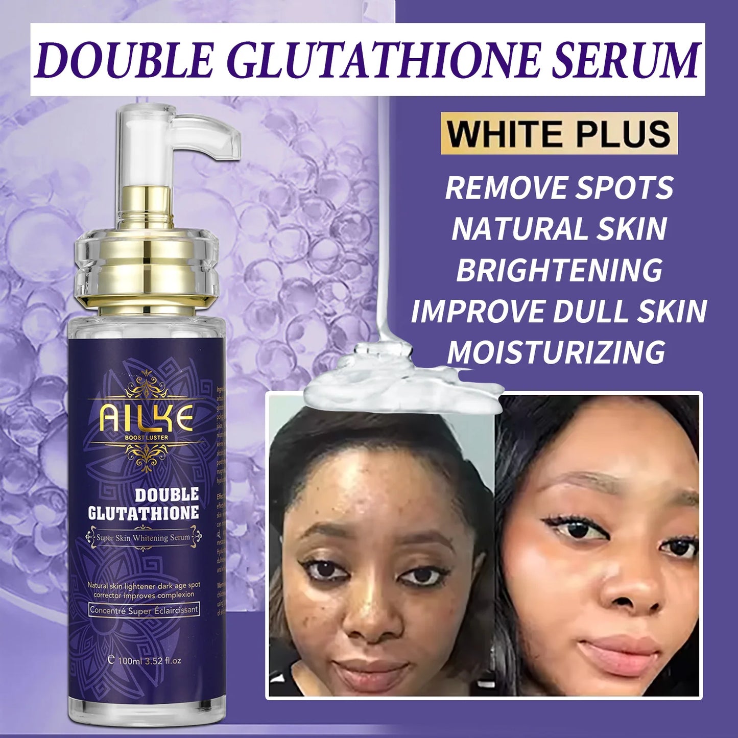 AILKE Skin Care Range Double-Glutathione, Whitening Serum, Dark Spot Face Cream, Glowing Soap, Women Lightening Beauty Cosmetics