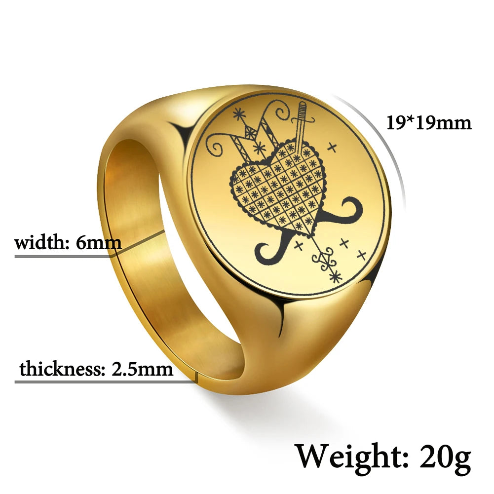 Dawapara Erzulie Dantor Veve Ring Voodoo Symbol Haitian Vodou Motherhood Protection Talisman Stainless Steel Jewelry