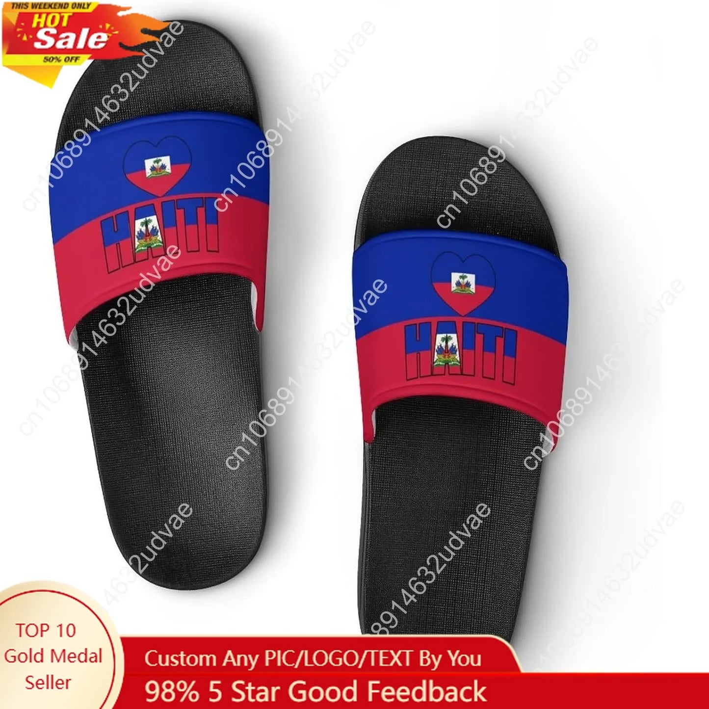 Haiti Flag Haitian Sandal Man Women Slide Soft Sole House Shoes PVC Pool Slides