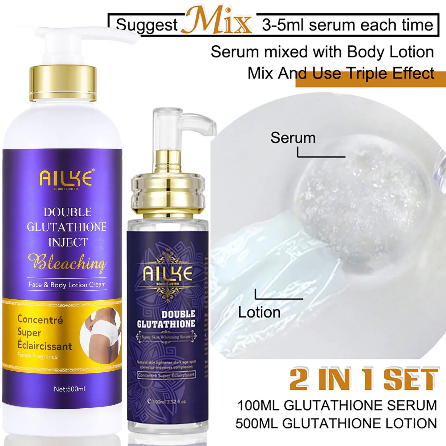 AILKE Skin Care Range Double-Glutathione, Whitening Serum, Dark Spot Face Cream, Glowing Soap, Women Lightening Beauty Cosmetics