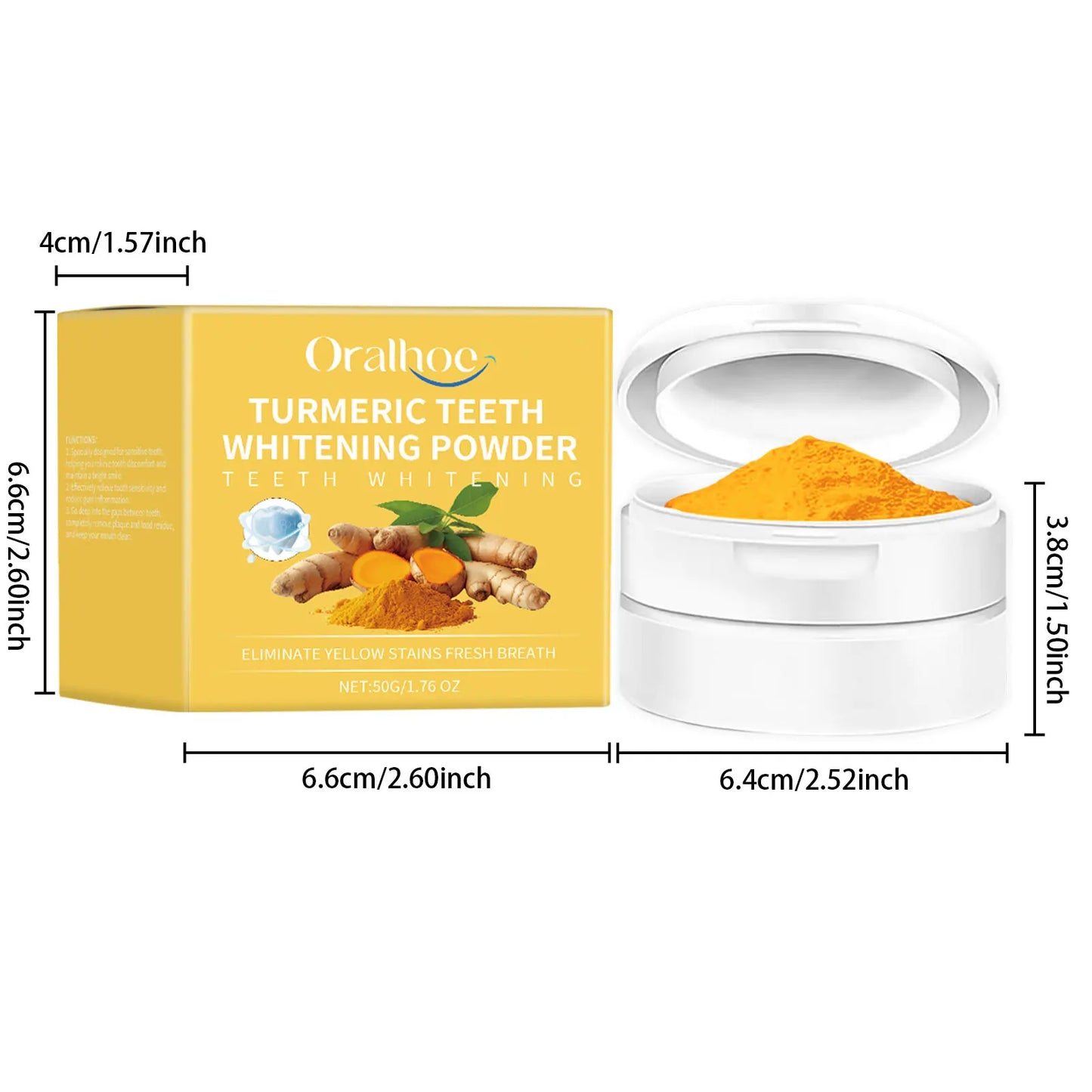 Oralhoe 50g Turmeric Teeth Cleaning Powder Remove Stain Tartar Brighten Yellow Teeth Fresh Breath Teeth Whitening Toothpaste