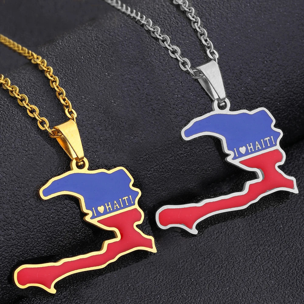 Fashion Best-selling Stainless Steel Enamel Haiti Necklace Unisex Geometric Titanium Steel Pendant Couple Necklaces