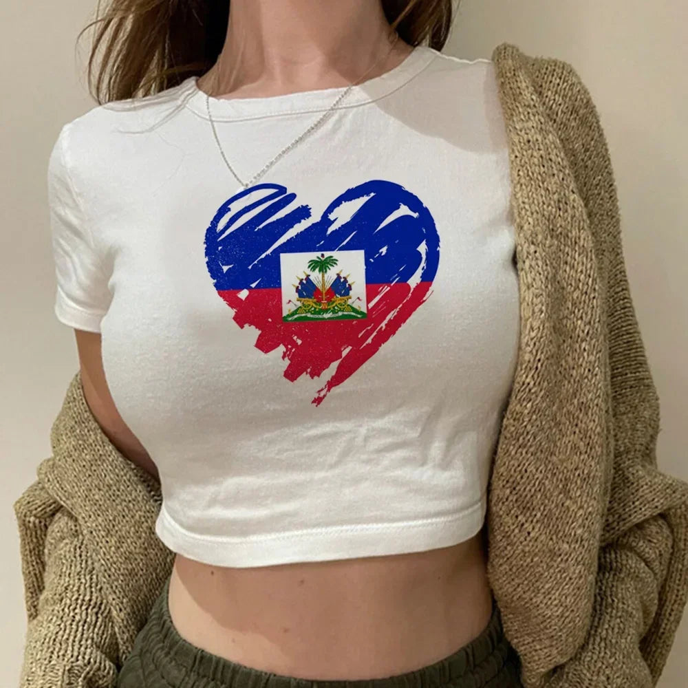 Haiti hippie  streetwear  aesthetic crop top Female fairycore Harajuku kawai manga tshirt clothing