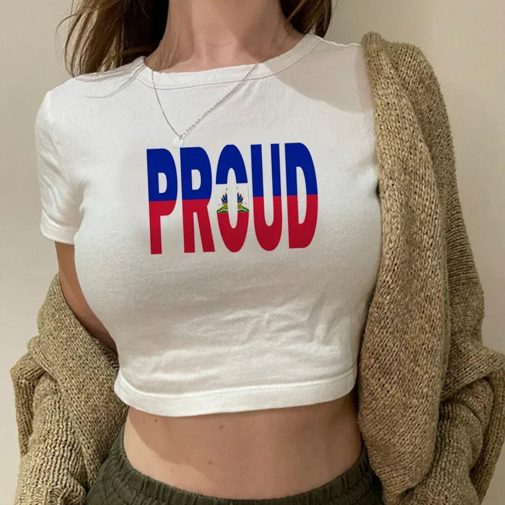 Haiti hippie  streetwear  aesthetic crop top Female fairycore Harajuku kawai manga tshirt clothing