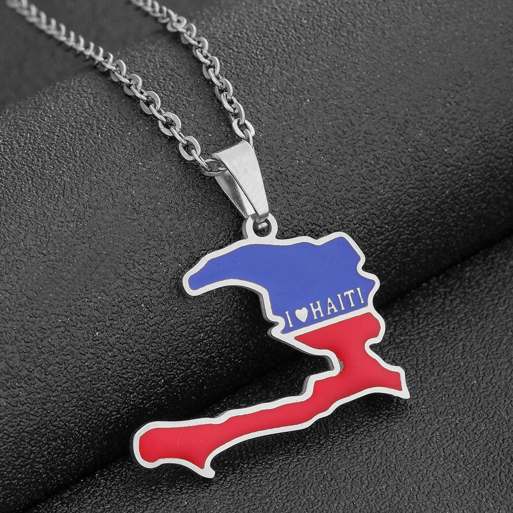Fashion Best-selling Stainless Steel Enamel Haiti Necklace Unisex Geometric Titanium Steel Pendant Couple Necklaces