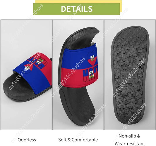 Haiti Flag Haitian Sandal Man Women Slide Soft Sole House Shoes PVC Pool Slides