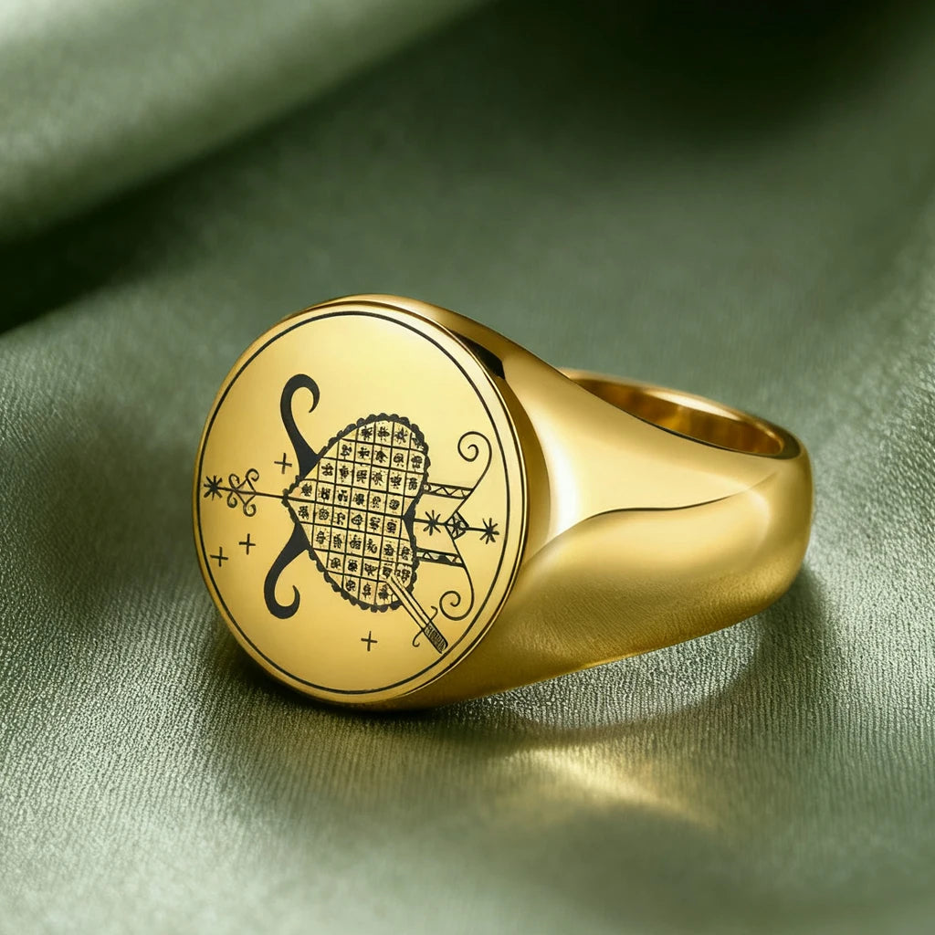 Dawapara Erzulie Dantor Veve Ring Voodoo Symbol Haitian Vodou Motherhood Protection Talisman Stainless Steel Jewelry