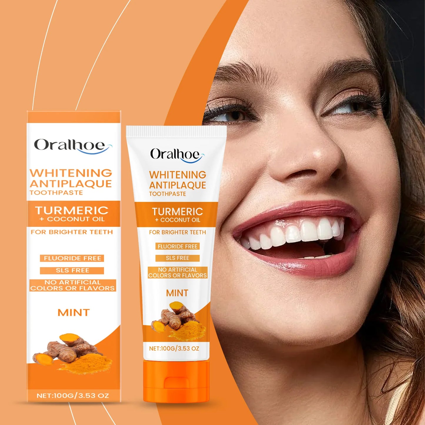 Oralhoe 50g Turmeric Teeth Cleaning Powder Remove Stain Tartar Brighten Yellow Teeth Fresh Breath Teeth Whitening Toothpaste
