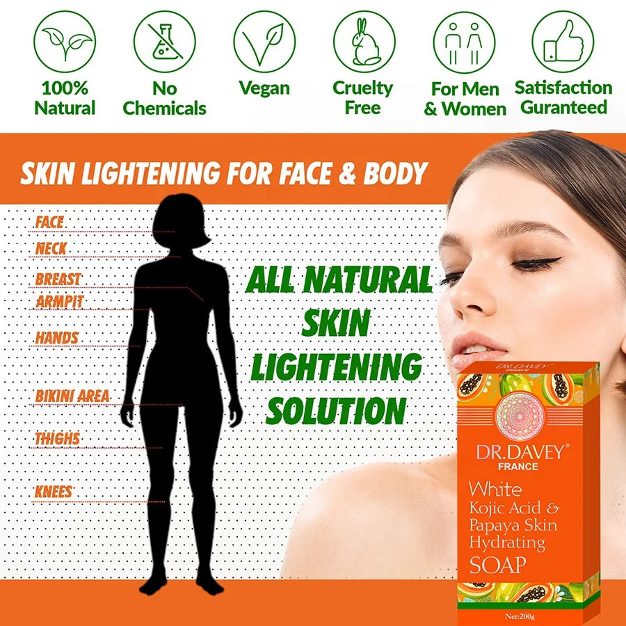 200g Kojic Acid & Papaya Handmade Soap Vegan Natural Skin Whitening Beauty Organic Lightening for Dark Skin Facial and Body Care