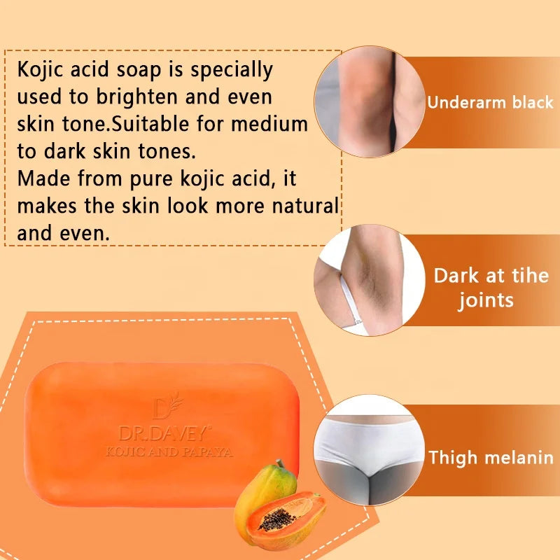 200g Kojic Acid & Papaya Handmade Soap Vegan Natural Skin Whitening Beauty Organic Lightening for Dark Skin Facial and Body Care