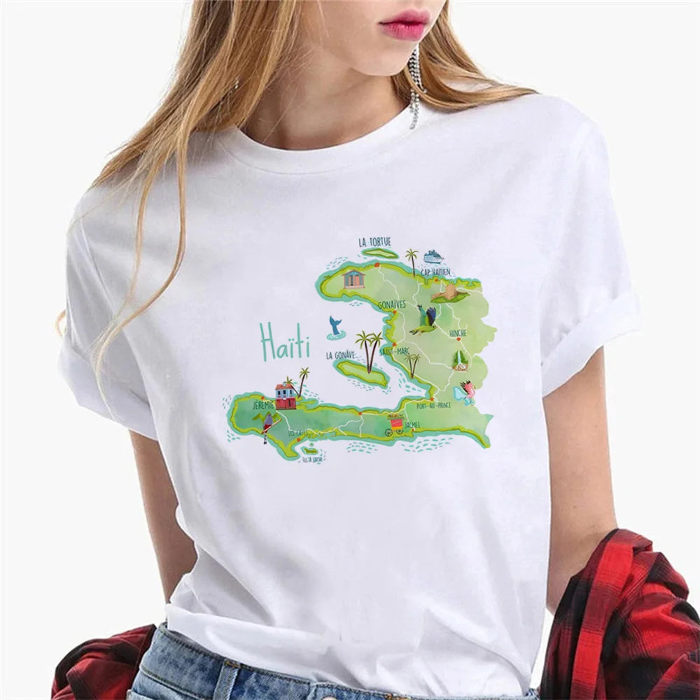 Haiti tshirt women Y2K Tee girl funny y2k streetwear clothes