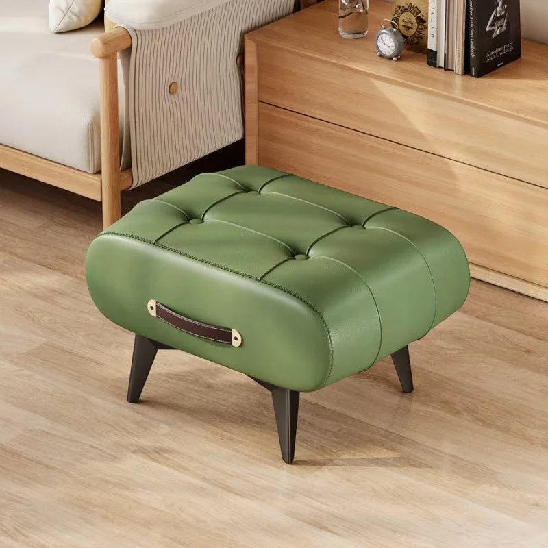 Nordic Light Luxury Leather With Handle Shoe Changing Stool Protable Foot Step Stool Furniture  For Living Room Bedroom Decorate