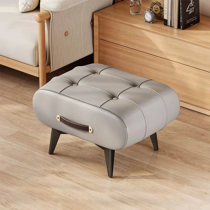 Nordic Light Luxury Leather With Handle Shoe Changing Stool Protable Foot Step Stool Furniture  For Living Room Bedroom Decorate