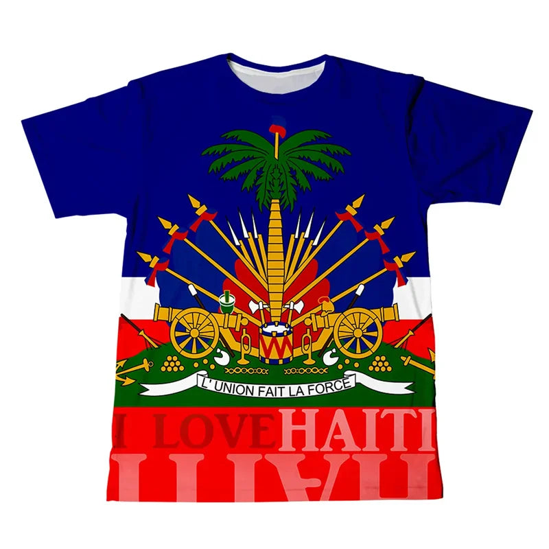 New Design 2025 Haitian Flag T-shirt Men 3D Printed Haiti National Day Tees Tops Fashion Street T Shirt Crew Neck Short Sleeves