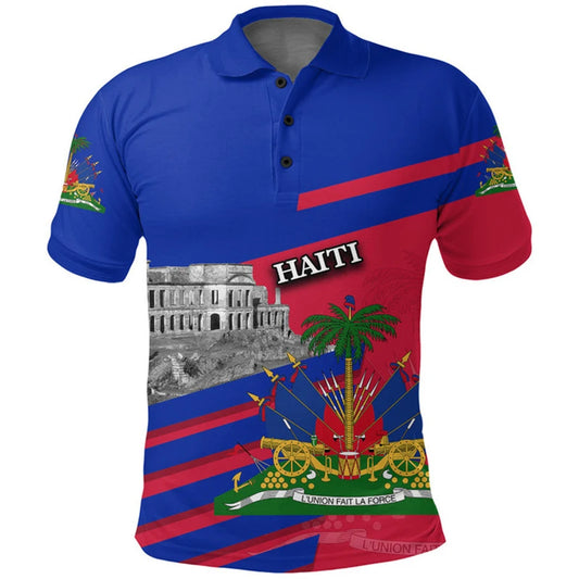 Haiti Flag Polo Shirts For Men Women Summer 3d Print Haitian Map Emblem Tops Casual Street Trendy Wear Oversized Button Polo