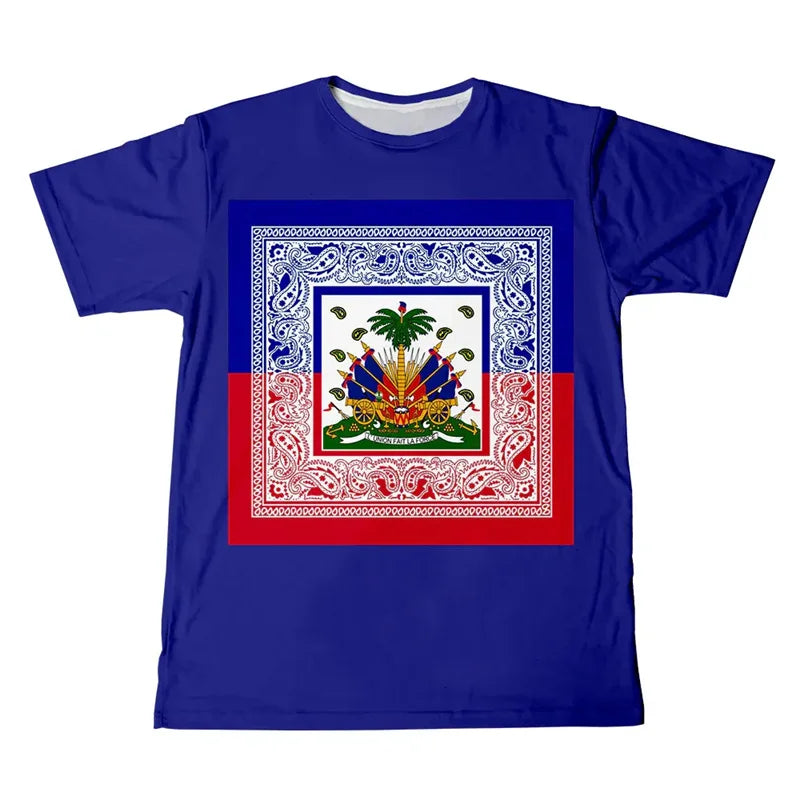 New Design 2025 Haitian Flag T-shirt Men 3D Printed Haiti National Day Tees Tops Fashion Street T Shirt Crew Neck Short Sleeves
