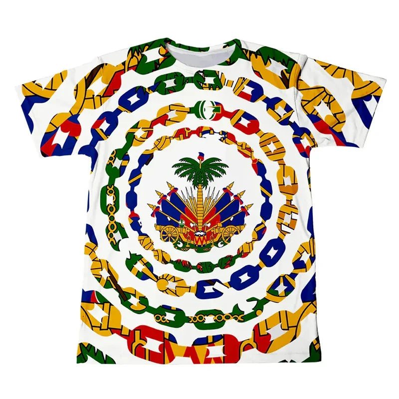 New Design 2025 Haitian Flag T-shirt Men 3D Printed Haiti National Day Tees Tops Fashion Street T Shirt Crew Neck Short Sleeves