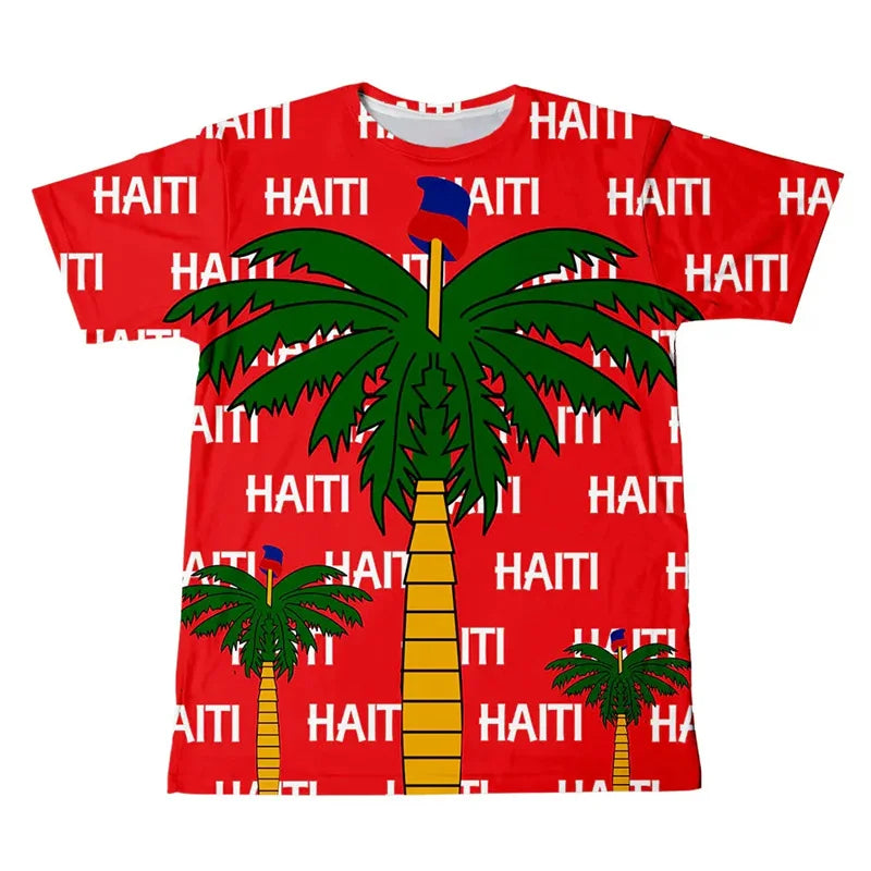 New Design 2025 Haitian Flag T-shirt Men 3D Printed Haiti National Day Tees Tops Fashion Street T Shirt Crew Neck Short Sleeves