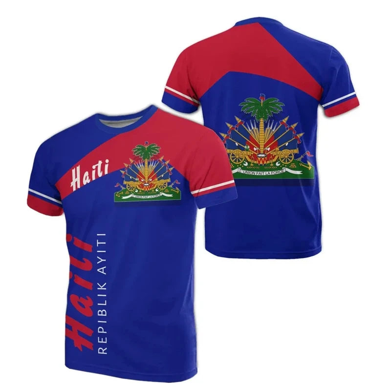 3D Print Haiti Emblem Pattern T Shirt For Men Caribbean Island Haitian Flag Print T-Shirts Casual O-neck Short Sleeve Tees  Tops