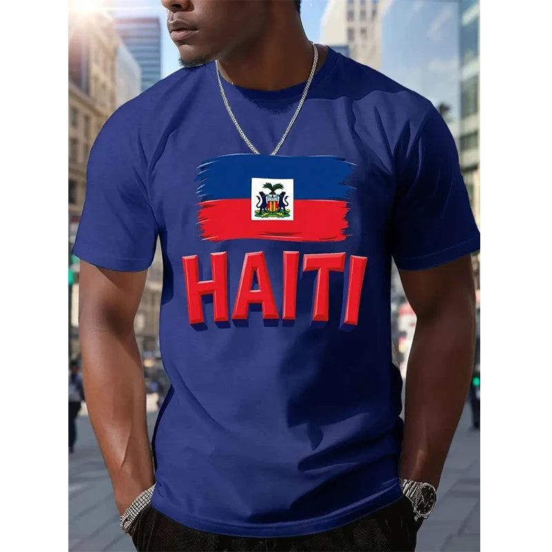 Haiti Football T Shirts Men's Sports T-shirts Haitian Flag Street Oversized Tops Unisex Casual Graphic Tees Tops Y2k Mens Gifts
