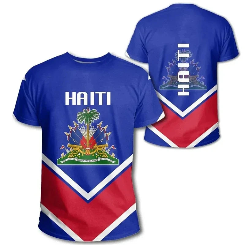 3D Print Haiti Emblem Pattern T Shirt For Men Caribbean Island Haitian Flag Print T-Shirts Casual O-neck Short Sleeve Tees  Tops