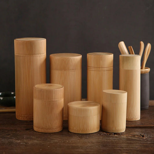 Handmade Tea Box Bamboo Storage Box Tea Canister Lid Seal Kitchen Storage Jars Accessories Spice Box Case Organizer