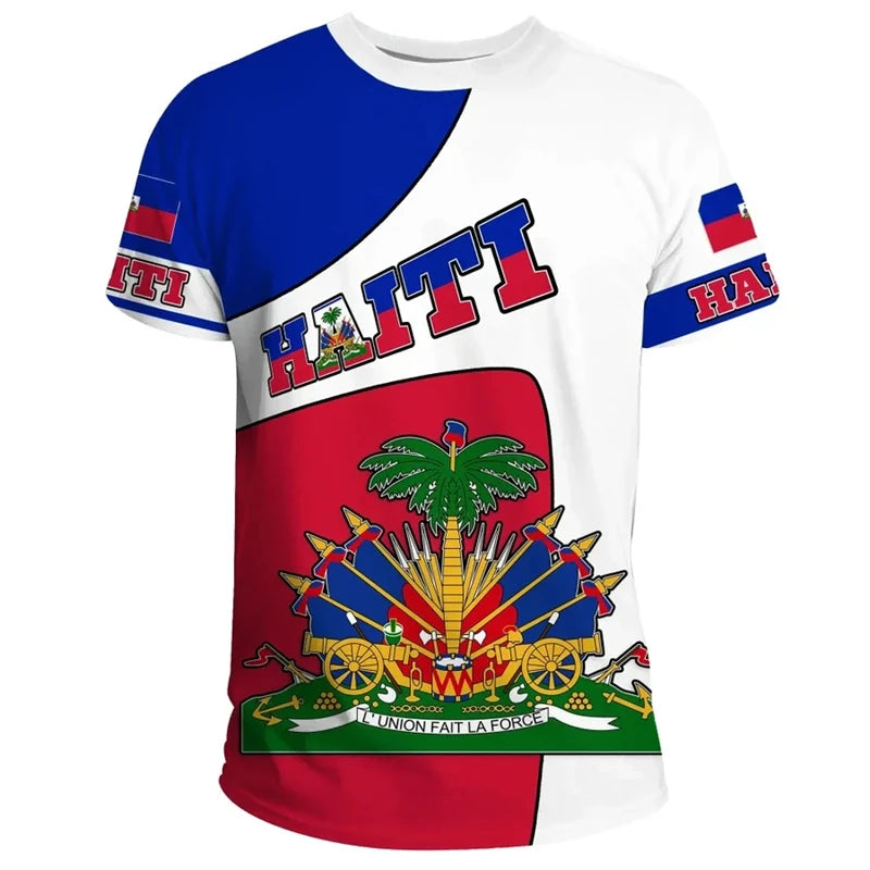 3D Print Haiti Emblem Pattern T Shirt For Men Caribbean Island Haitian Flag Print T-Shirts Casual O-neck Short Sleeve Tees  Tops