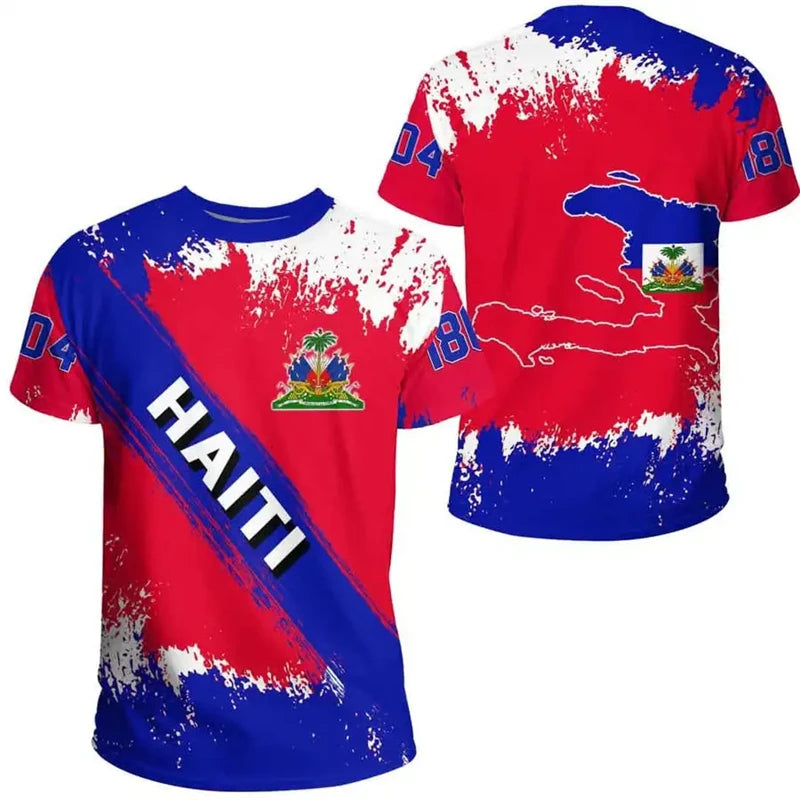 3D Print Haiti Emblem Pattern T Shirt For Men Caribbean Island Haitian Flag Print T-Shirts Casual O-neck Short Sleeve Tees  Tops