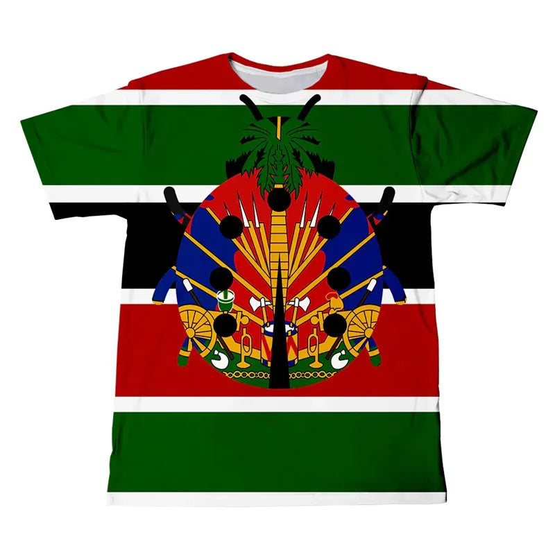 New Design 2025 Haitian Flag T-shirt Men 3D Printed Haiti National Day Tees Tops Fashion Street T Shirt Crew Neck Short Sleeves