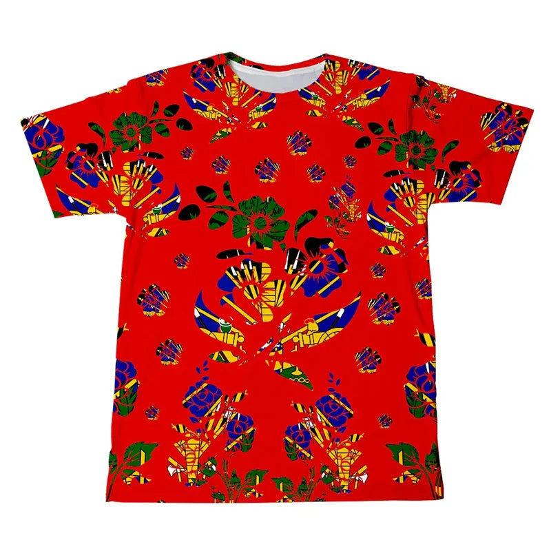 New Design 2025 Haitian Flag T-shirt Men 3D Printed Haiti National Day Tees Tops Fashion Street T Shirt Crew Neck Short Sleeves
