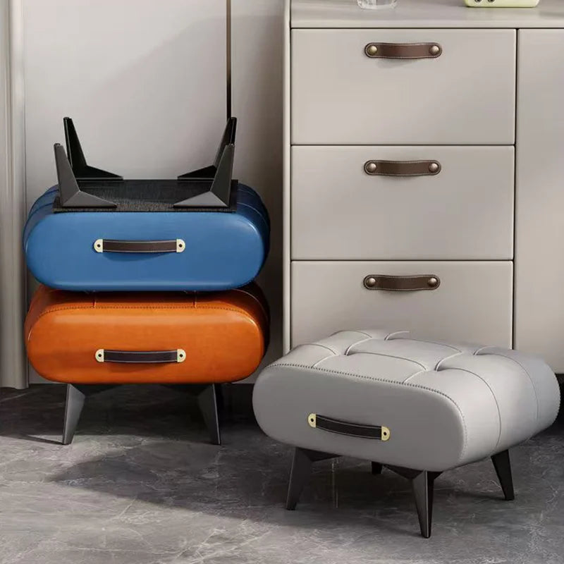 Nordic Light Luxury Leather With Handle Shoe Changing Stool Protable Foot Step Stool Furniture  For Living Room Bedroom Decorate