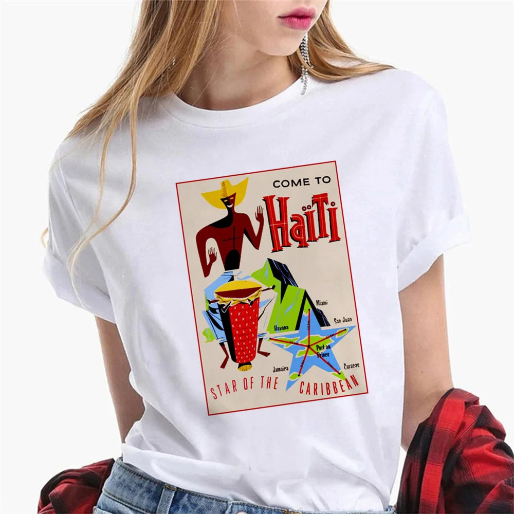 Haiti tshirt women Y2K Tee girl funny y2k streetwear clothes