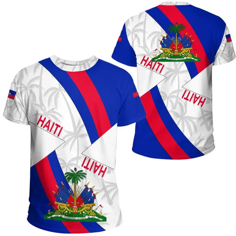 3D Print Haiti Emblem Pattern T Shirt For Men Caribbean Island Haitian Flag Print T-Shirts Casual O-neck Short Sleeve Tees  Tops