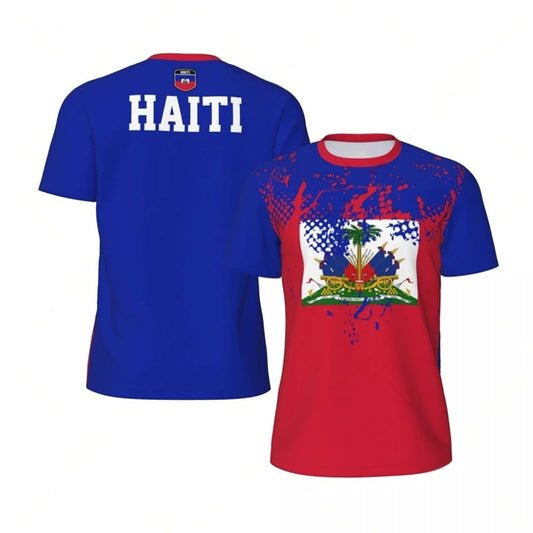 Haiti Flag 3D Printed Jersey Summer new Fashion Short Sleeve Casual Mens Sports T Shirt Quick Dry Breathable Football T-shirts