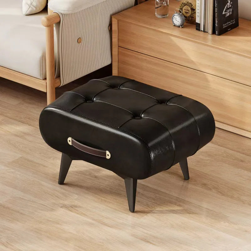 Nordic Light Luxury Leather With Handle Shoe Changing Stool Protable Foot Step Stool Furniture  For Living Room Bedroom Decorate