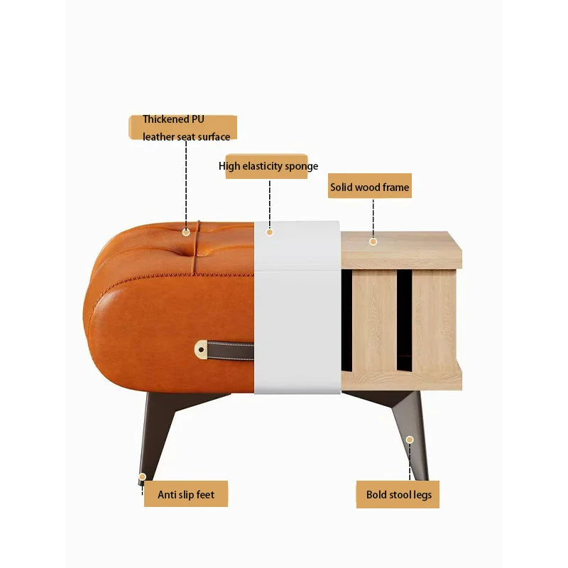 Nordic Light Luxury Leather With Handle Shoe Changing Stool Protable Foot Step Stool Furniture  For Living Room Bedroom Decorate
