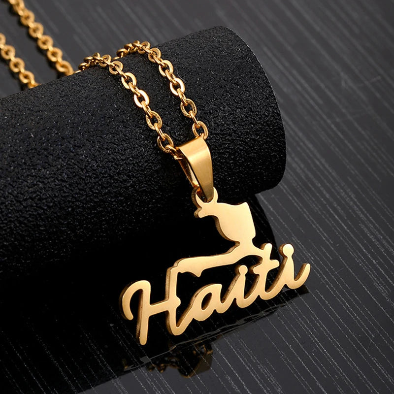 Fashion Best-selling Stainless Steel Enamel Haiti Necklace Unisex Geometric Titanium Steel Pendant Couple Necklaces