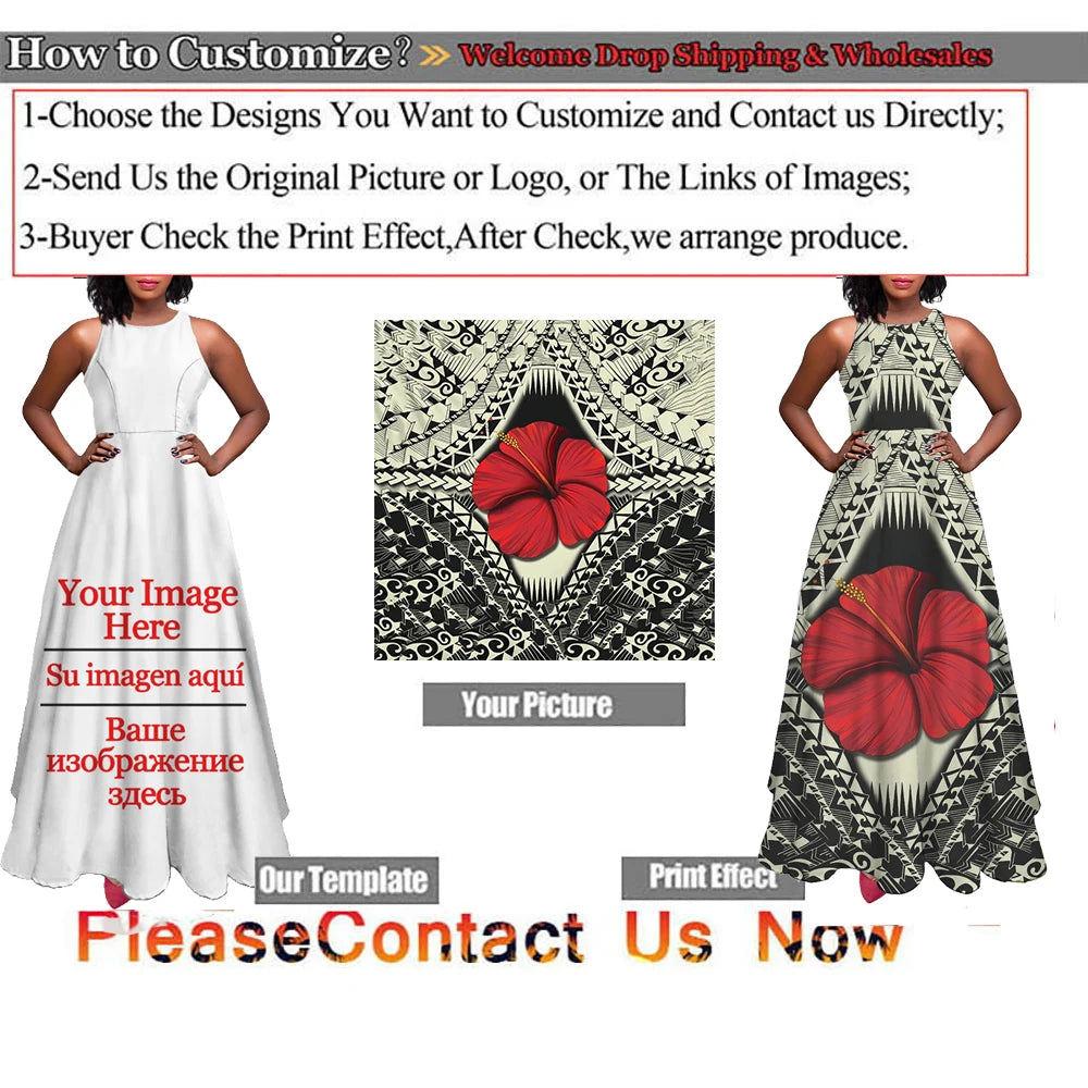 Women Maxi Long Dress Haiti Flag Print Summer Sleeveless Sundress Sexy Girl Party High Waist Ankle Length Woman Dresses Vestidos