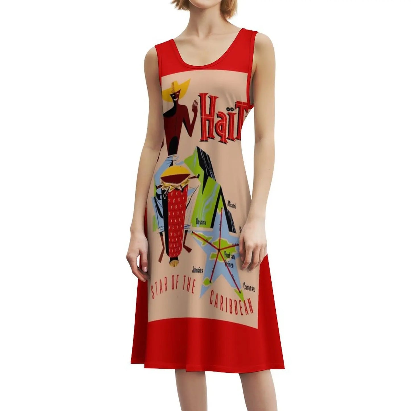 Haiti : Vintage Star Of The Caribbean Rare Advertising Bohemian Sleeveless Dress For Women Print Beach Party Dresses Haiti Star