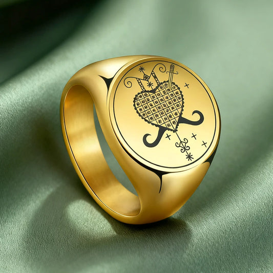 Dawapara Erzulie Dantor Veve Ring Voodoo Symbol Haitian Vodou Motherhood Protection Talisman Stainless Steel Jewelry