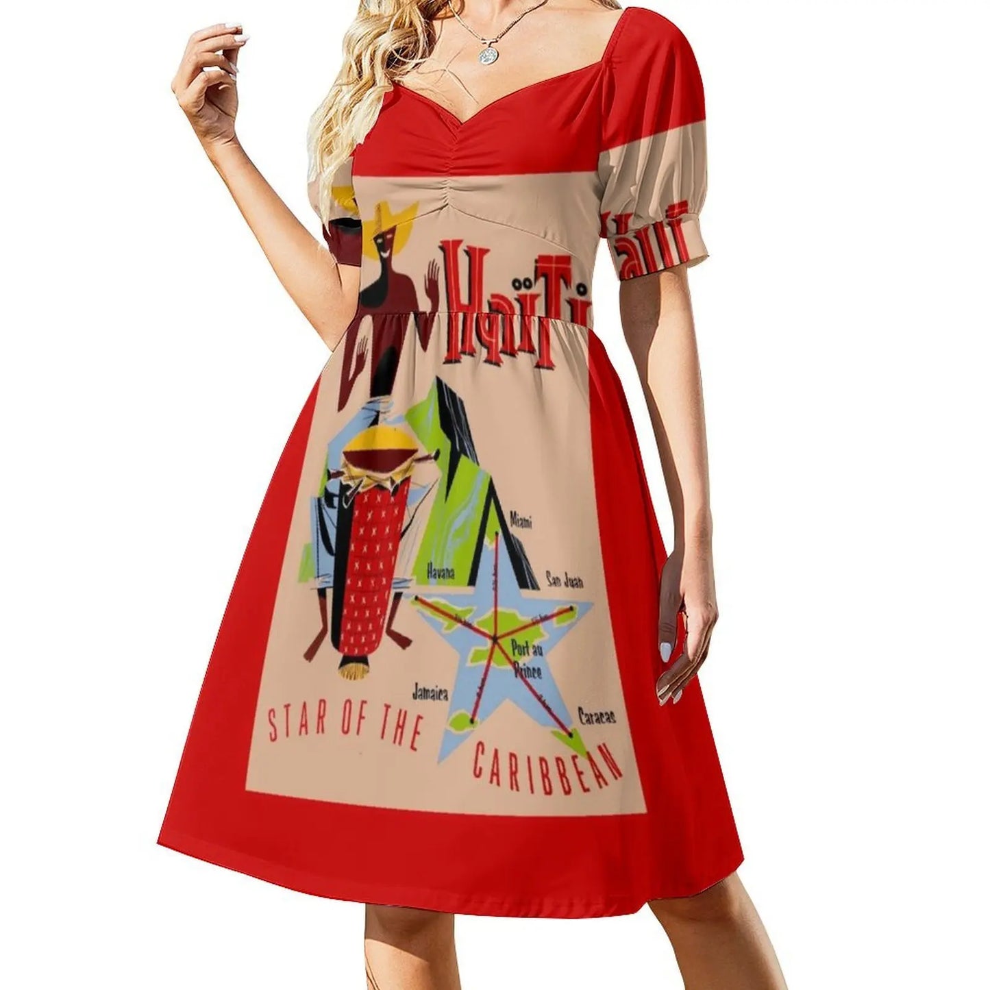 Haiti : Vintage Star Of The Caribbean Rare Advertising Bohemian Sleeveless Dress For Women Print Beach Party Dresses Haiti Star