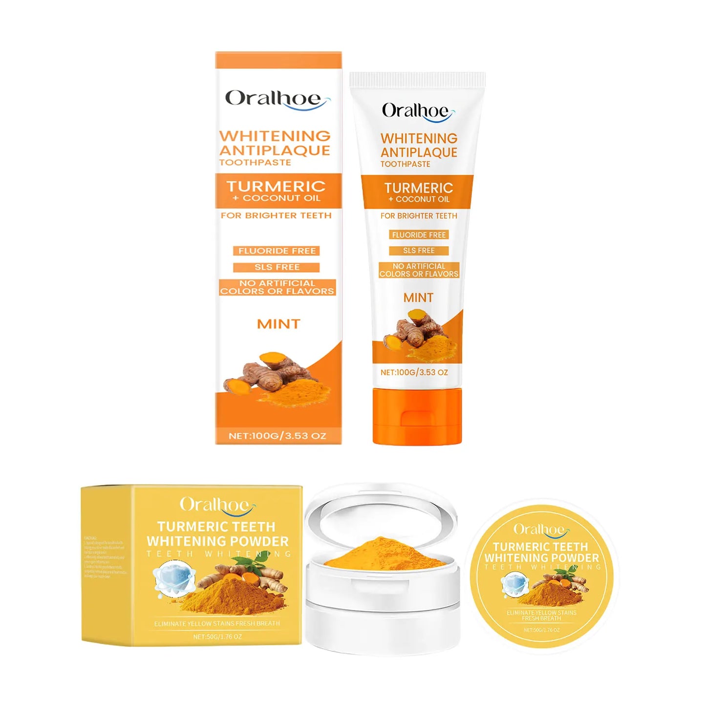 Oralhoe 50g Turmeric Teeth Cleaning Powder Remove Stain Tartar Brighten Yellow Teeth Fresh Breath Teeth Whitening Toothpaste