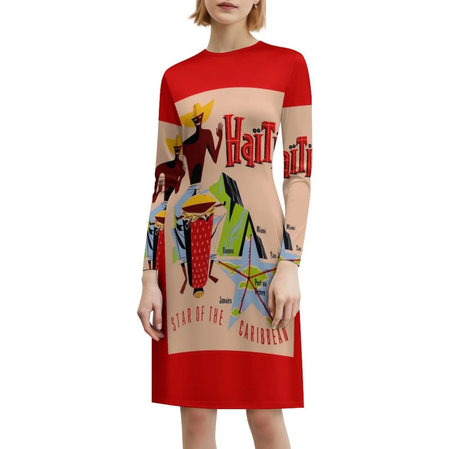 Haiti : Vintage Star Of The Caribbean Rare Advertising Bohemian Sleeveless Dress For Women Print Beach Party Dresses Haiti Star