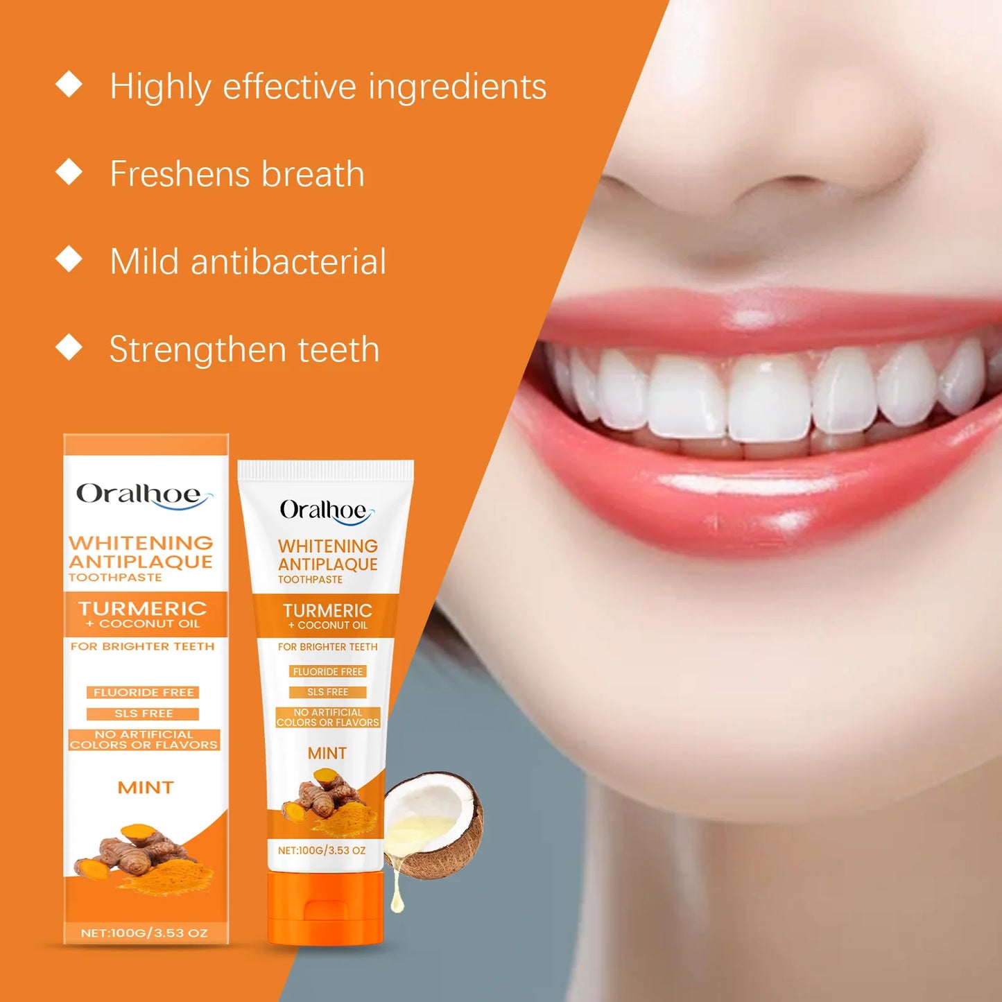 Oralhoe 50g Turmeric Teeth Cleaning Powder Remove Stain Tartar Brighten Yellow Teeth Fresh Breath Teeth Whitening Toothpaste