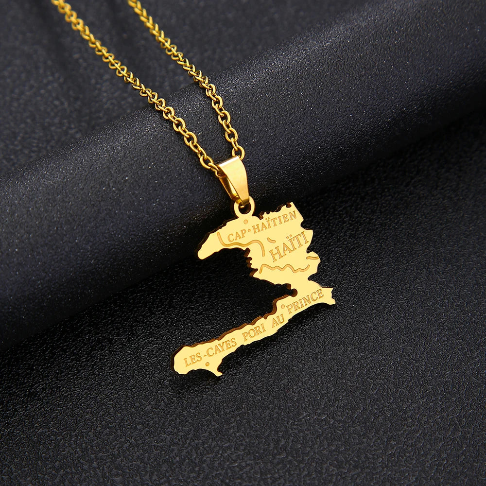 Fashion Best-selling Stainless Steel Enamel Haiti Necklace Unisex Geometric Titanium Steel Pendant Couple Necklaces